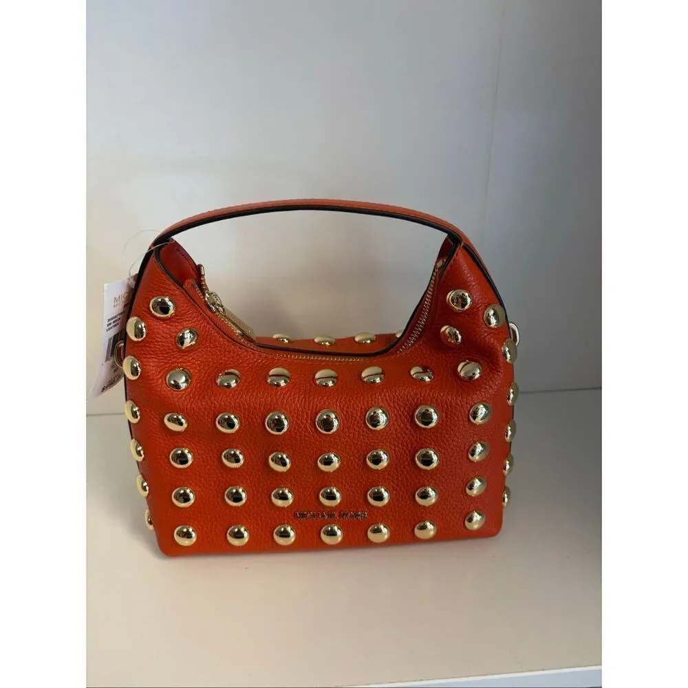 Michael Kors Ember Small Peppled Leather Embellished Messenger Bag